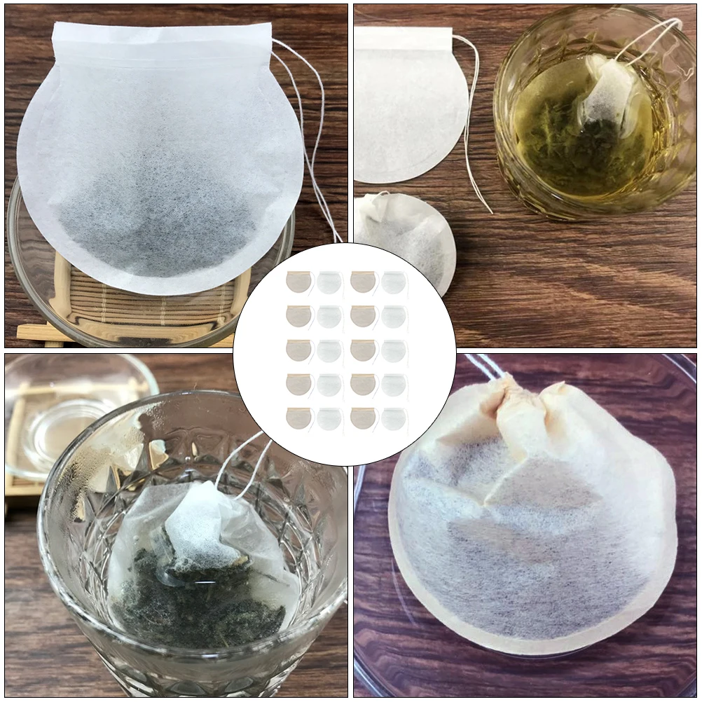 

200pcs Round Tea Filter Papers 6cm White Natural Drawstring Bags for Loose Leaf Coffee Herb Spice Infuser Pouches Reusable High
