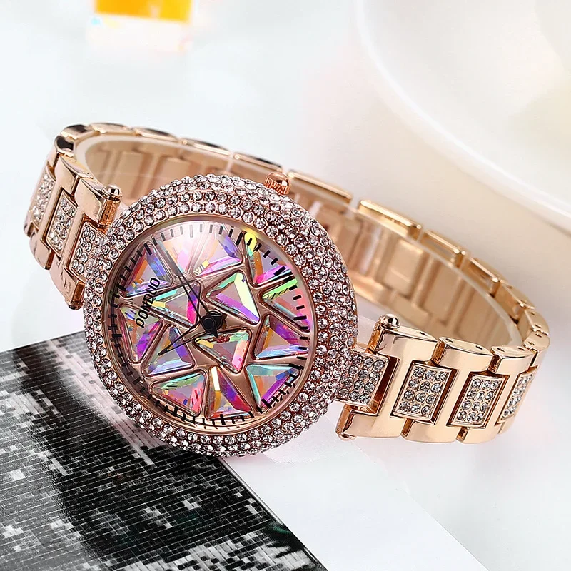 Creative Rhinestone Women Quartz Watch Luxury Ladies Dress Wristwatch Water-proof Women Watches Clock Rotate Montres Femme