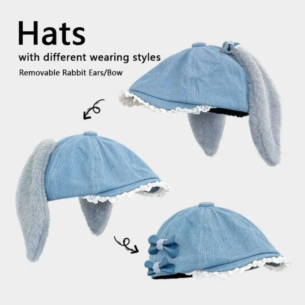 

Trend Retro Denim Beret Hat Windproof Sunshade Painter Hat Korean Newsboy Hat for Women Girl
