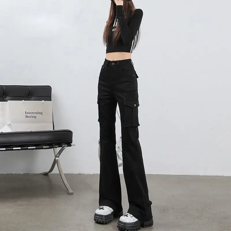 

Black Vintage High-Waisted Flared Pants 2025 Hot Style New Summer Bell-Bottom Jeans Unique Versatile