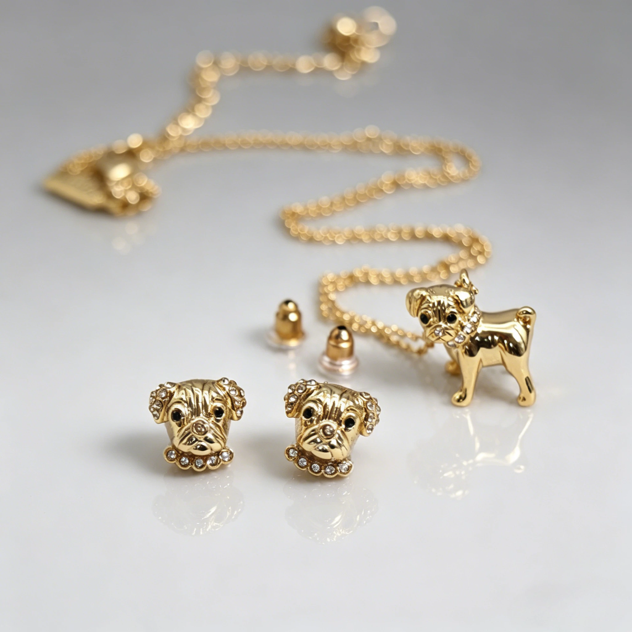 

VKVVA European Luxury Gold-plated Pug Dog Jewelry Set, Fashion Cute Dog Stud Earrings And Necklace Accessories For Women