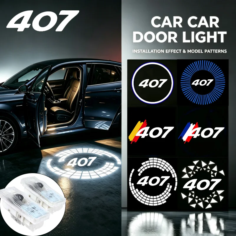 2Pcs For Peugeot 407 HD Projector LED Car Door Welcome Lights Auto Emblem Shadow Lamp Night Signal Light Auto Decor Accessories