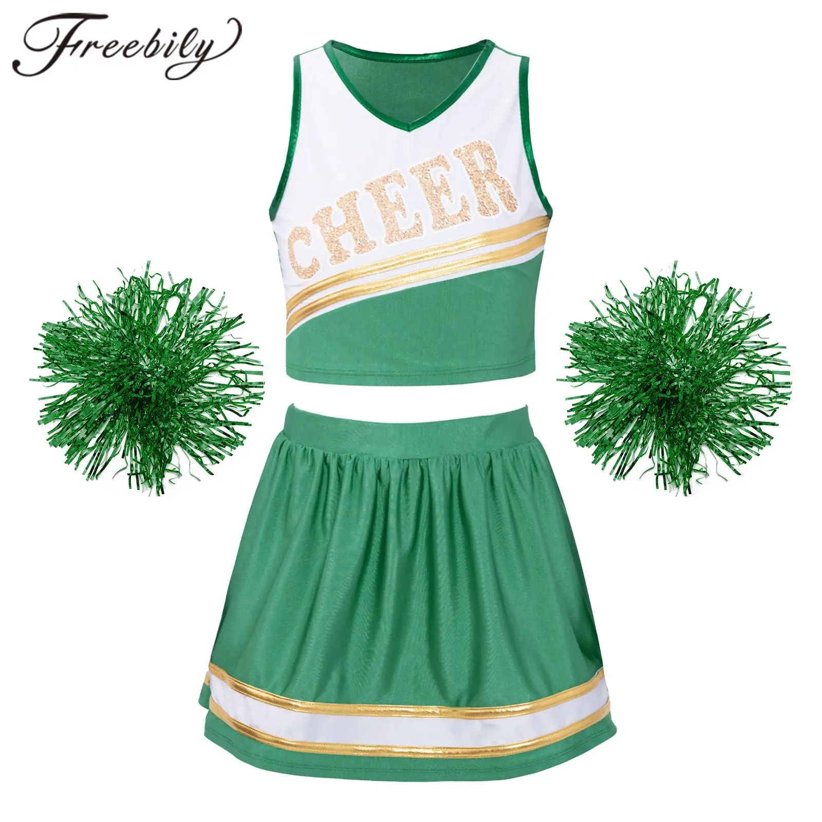 Children Cheer Dance Outfits Flower Balls School Girls Cheerleader Uniforms Kids Cheerleading Costume for Halloween Cosplay