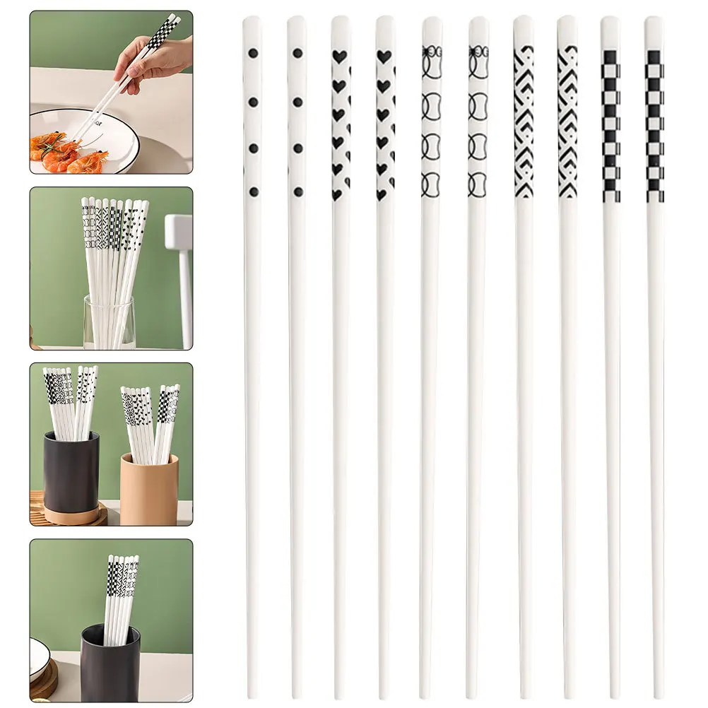

5Pairs Ceramic Chopsticks Household Reusable Kitchen Tableware for Family Travel Camping Sushi Eating Chopsticks