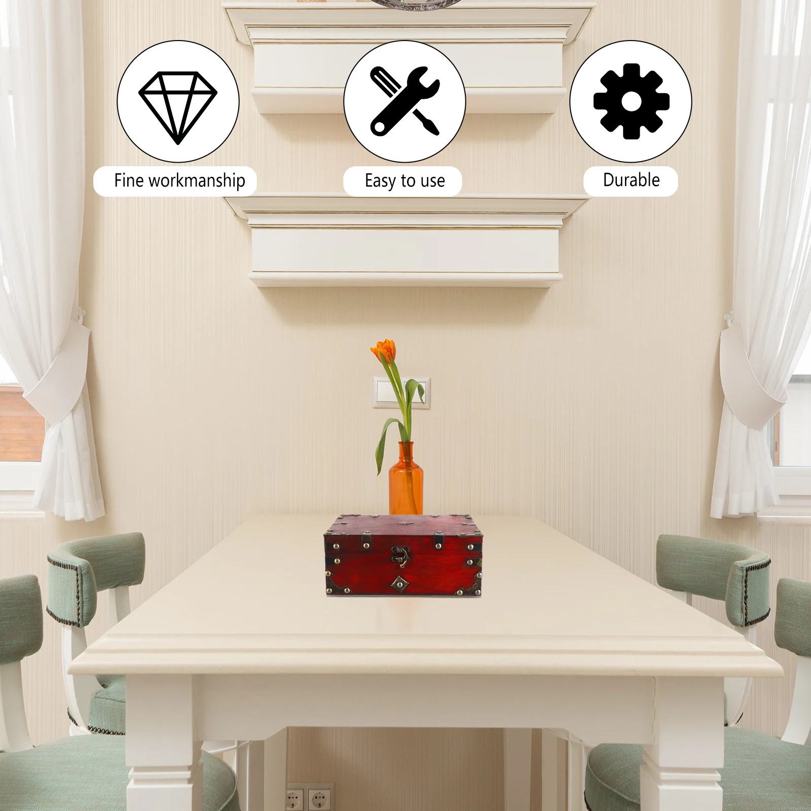 

1Pcs Retro Jewelry Box Storage Wooden Container for Home Desktop Organizing Box Key Phone Holder Household Decorative Case