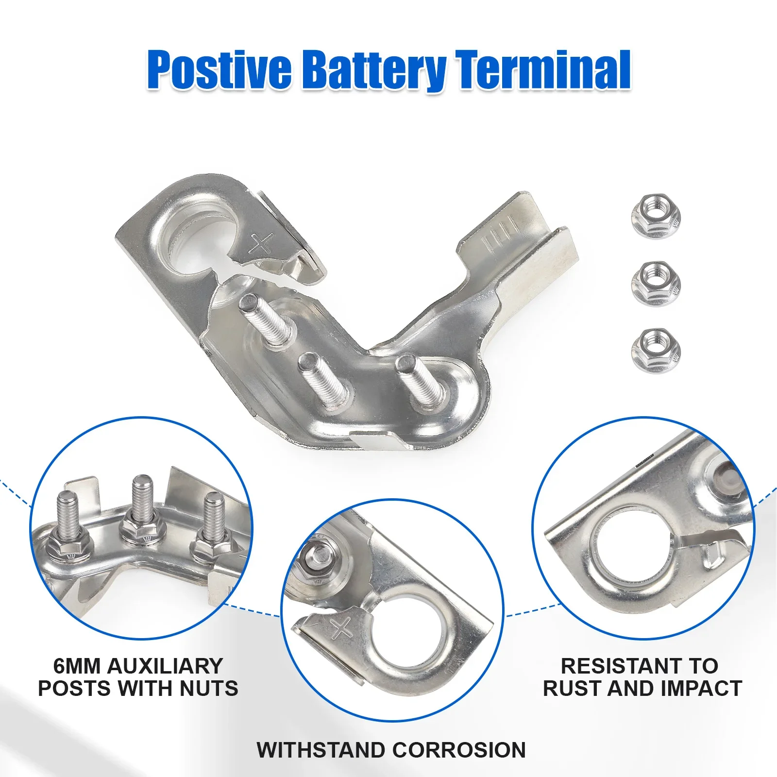 

926-603 New Positive Battery Terminal With 3 Nuts For Ford Chevy Dodge Super Duty F-250 F-350 F-450 1500 Silverado Pick Up Truck