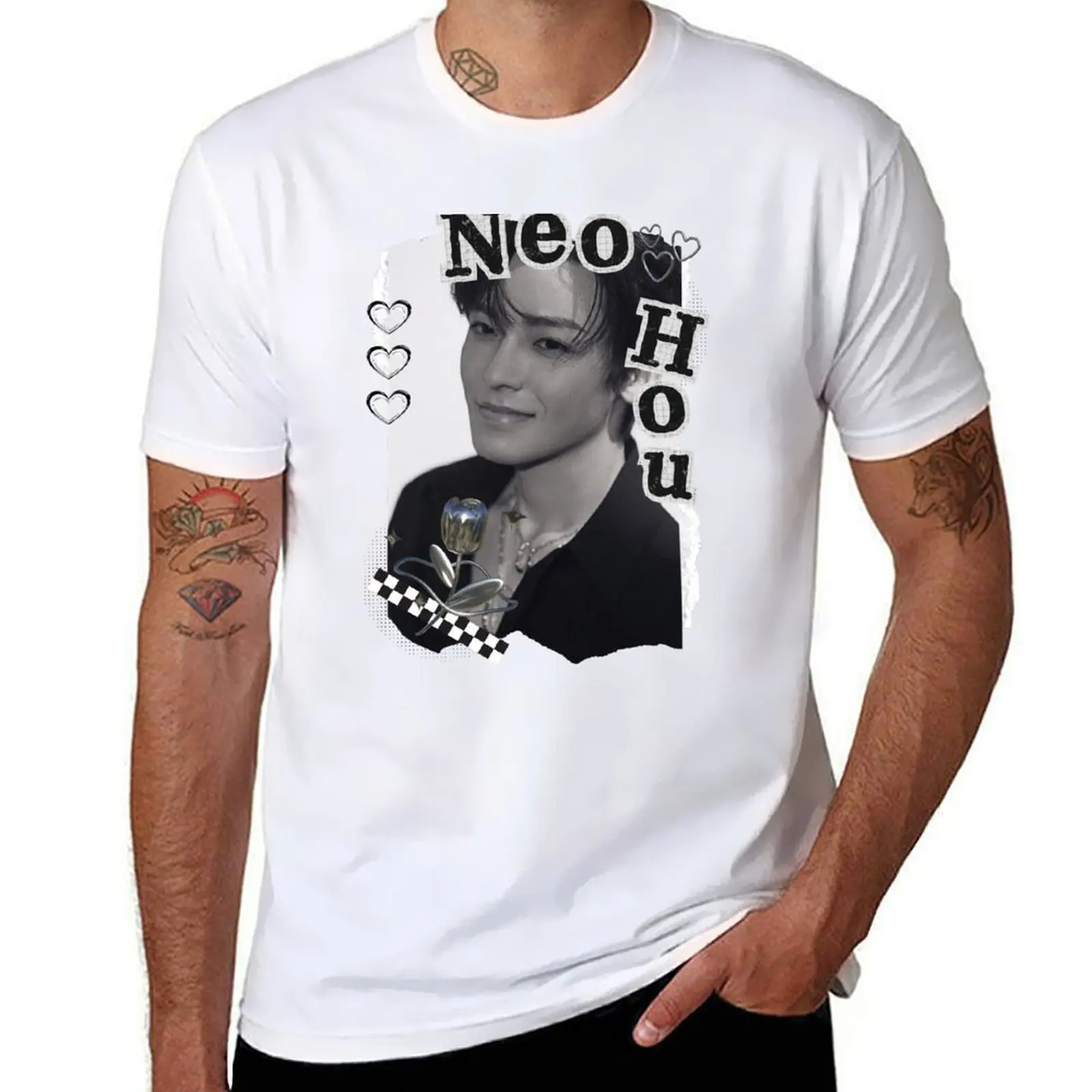 

Neo Hou C-Drama Actor Black and White Collage Design T-Shirt t shirts cotton 100% g man t shirts for men T-Shirt