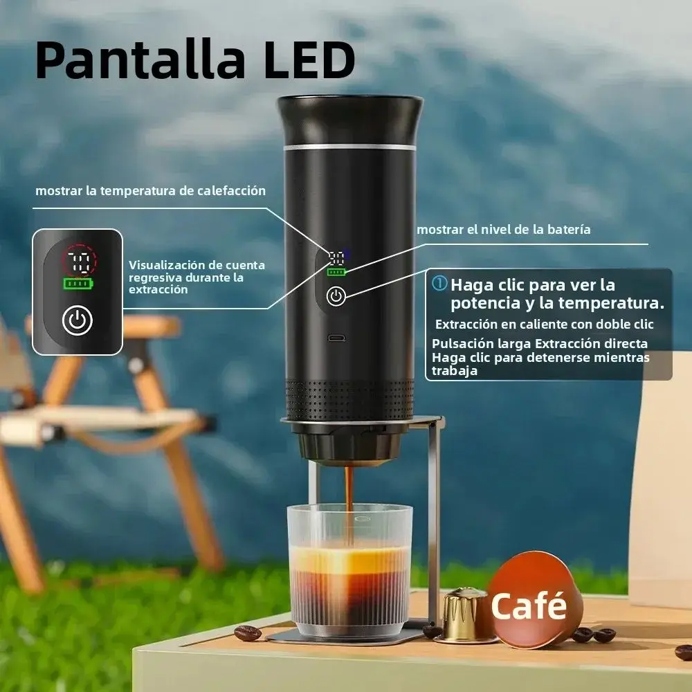 Machine à café expresso portable sans fil avec écran numérique et contrôle de la température, rechargeable, mini machine à café à capsules compatible avec plusieurs capsules et café en poudre, pour voyage et camping
