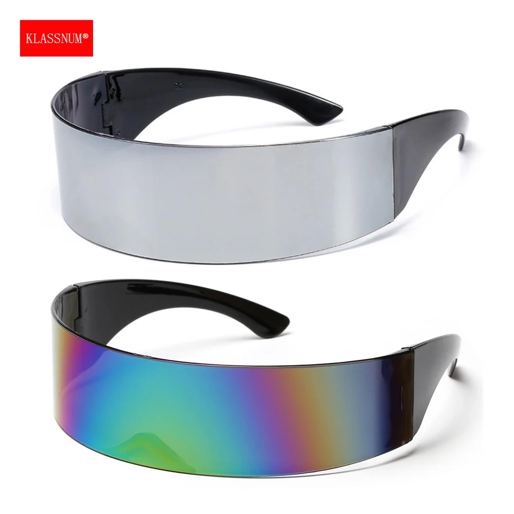 KLASSNUM damskie okulary przeciwsłoneczne z technologią przyszłości Y2K okulary laserowe anty UV400 okulary z jednym Peice lustrzane szkła okulary okulary męskie