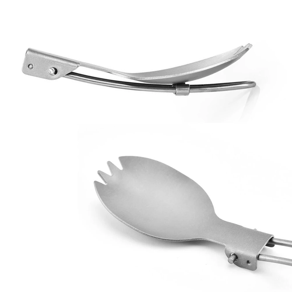 

2 Pcs Foldable Fork Spoon Portable Titanium Camping Picnic Utensil Travel Cutlery Outdoor Adventure Gear