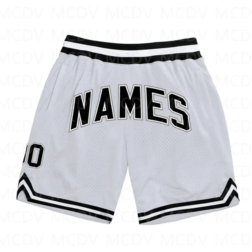 Custom White Black-Red Authentic Throwback Basketball Shorts  3D All Over Printed Men's Shorts Quick Drying Beach Shorts