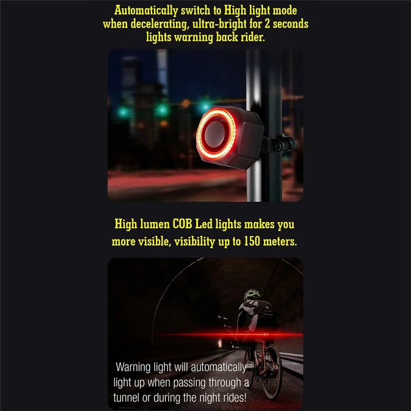 【NUOVISSIMO】 Lampada posteriore per bici wireless Allarme per bicicletta Allarme antifurto Sensore di vibrazione del movimento IP65 Impermeabile