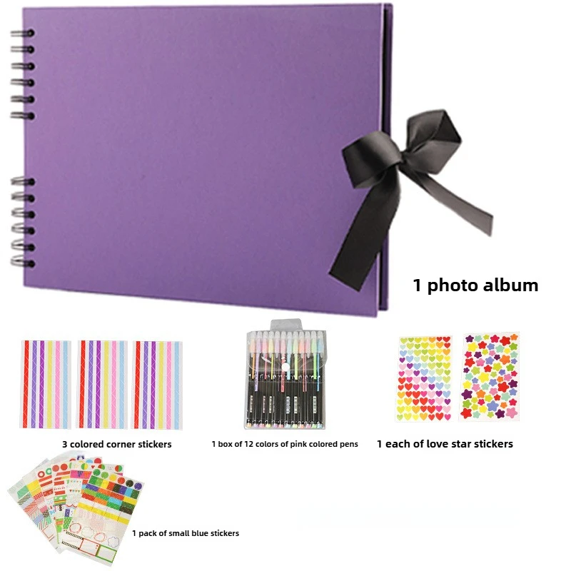 A4 Horizontal DIY Photo Album Self-adhesive DIY Scrapbook Hand Ledger Photo Storage Collection Commemorative Album Set