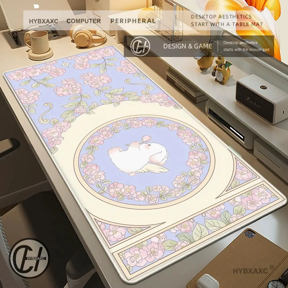 

Gaming Green Plant Flower Aesthetics Rabbit Computer Mouse pad XXL Playmat Natural Rubber HD Office Carpet Computer Kawaii Pad