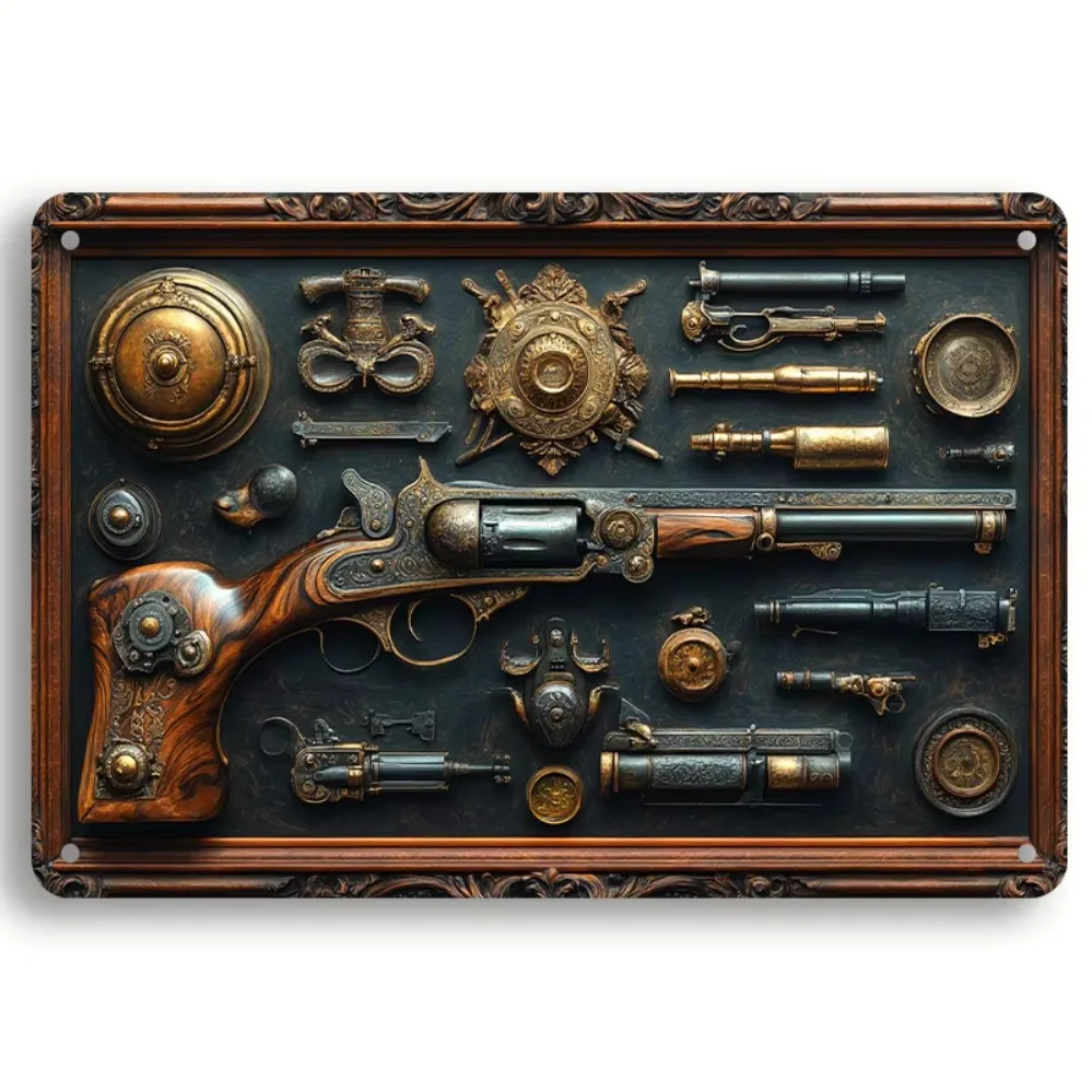 Vintage - Style Pistol and Steampunk Metal Wall Masterpiece: Holed Artwork to Enrich Your Home, Garage & Other Areas