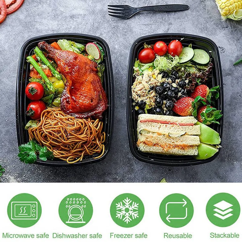 Contenitori per la preparazione dei pasti da 50 pezzi Contenitori per alimenti riutilizzabili da portare Scatole Bento in plastica Scatola per il pranzo per la conservazione degli alimenti-A09G