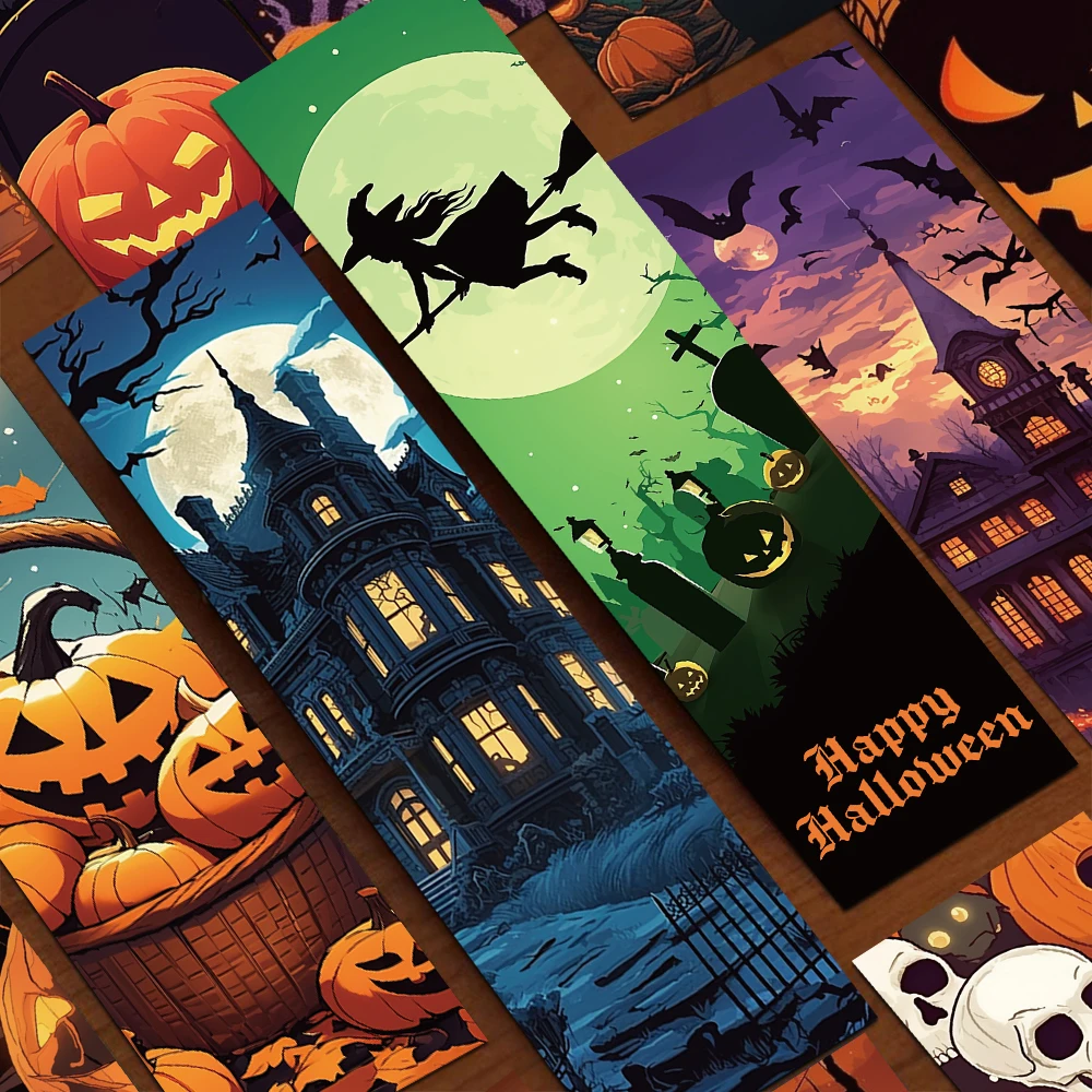 

30pcs Cartoon Halloween Scenes Bookmark Reading Pages Books Tagging Students Stationary Supplies Paper Cards Bookmarks