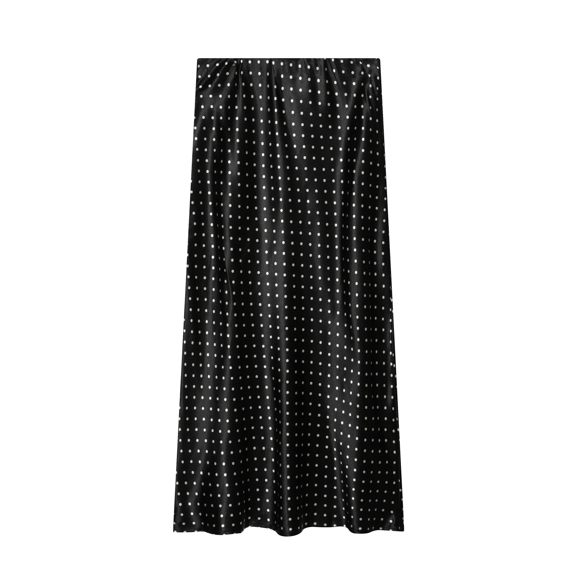 Eleganter Gepunkteter Satin-Midirock für Damen Hochgeschnittener Schicker Streetwear Sommer Neue Mode Damen Elastischer Hochbund-Rock – Detail 5