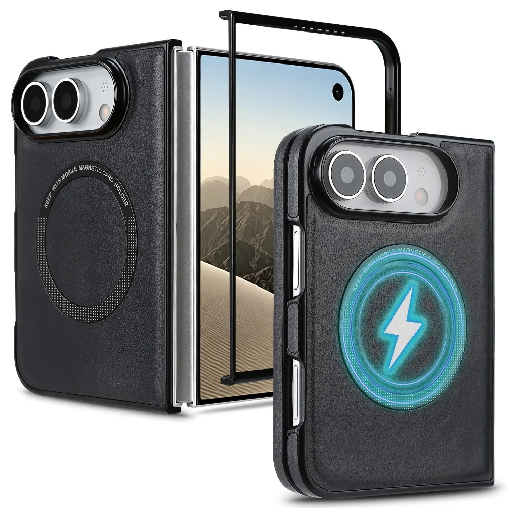 Solid Color Leather Flip Phone Case for iPhone Duo with Back Magnetic Wireless Charging