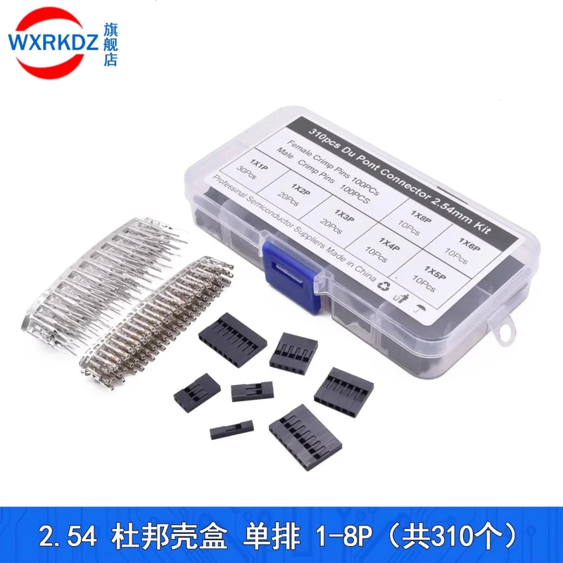 310Pcs/Box 1/2/3/4/5/6/8P Dupont Connector 2.54mm Dupont Cable Jumper Wire Header Housing Kit, Male   Female Terminal Connector