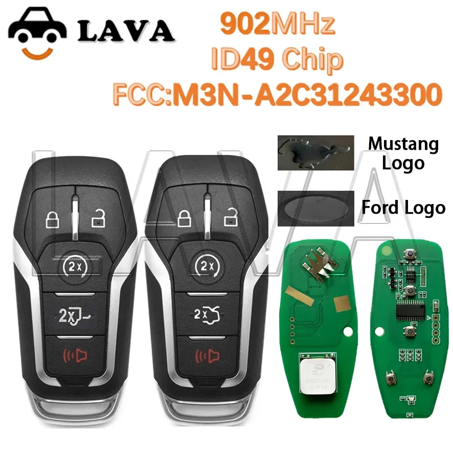 

LAVA 902MHz ID49 Chip Keyless Go Car Remote Key M3N-A2C31243300 7812A-A2C31243300 Ford Explorer Mustang Edge Fusion 2013-2017