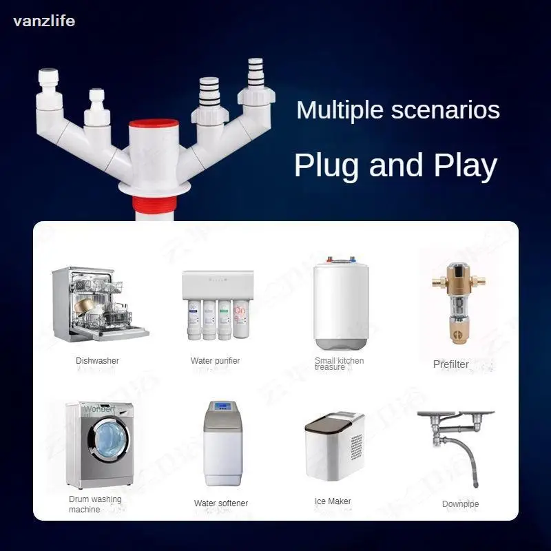 Kitchen Downcomer Tee Front Filter Drain Pipe Sink Dishwasher Water Purifier Deodorant Multifunctional Connector