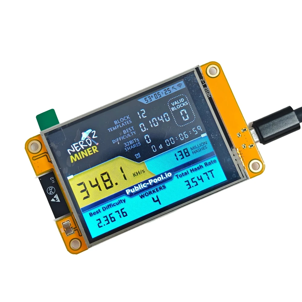 スタイリッシュ-ナードマイナー 350KH/S ソロマイナー アップグレードされたハッシュレート ビットコイン暗号マイニングデバイス 2.8インチスマートディスプレイ ナードマイナー ロットリー機能