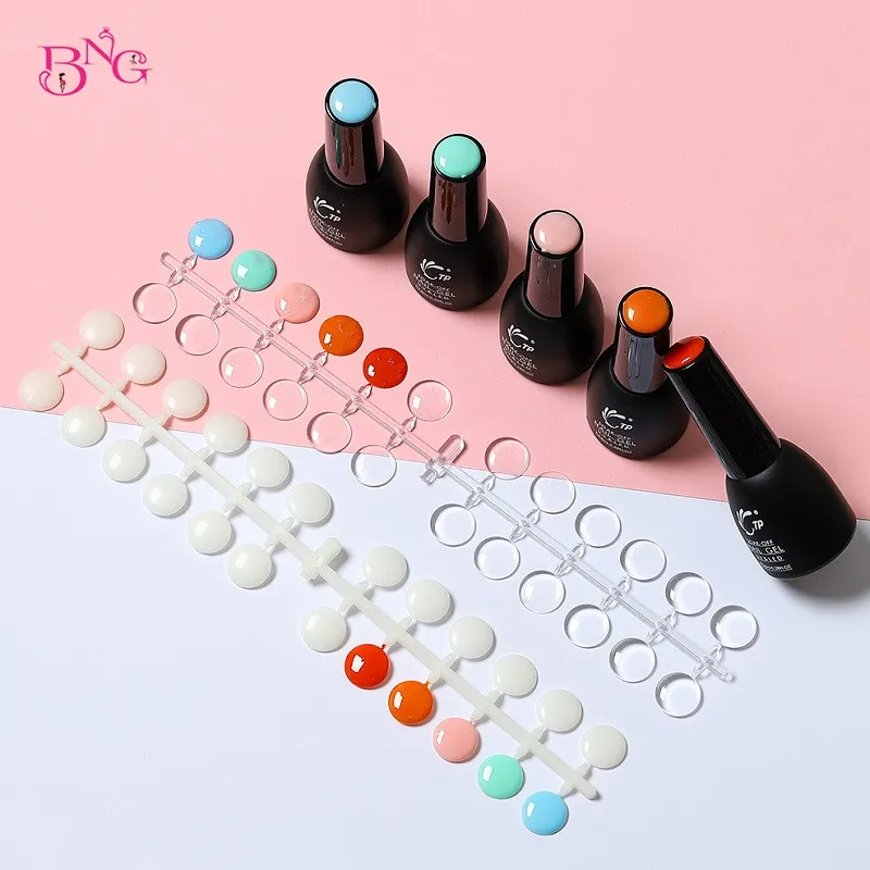 

120 Tips Round False Nail Display Tips Nail Color Display Chart Nail Display Card Sticks with Adhesive Sticker for Nail Polish