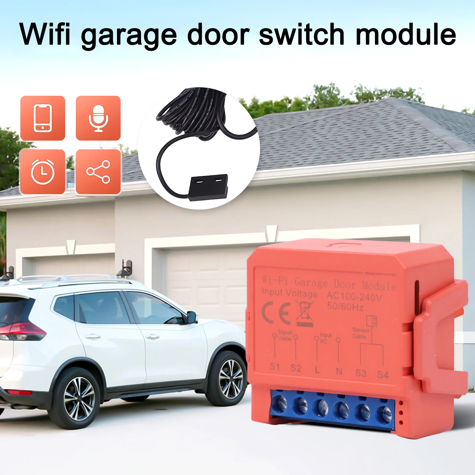 

App Controlled Garage Door Module Smart Switch Operating Range Below 100m Timer Function ABS Material AC100-240V Voltage