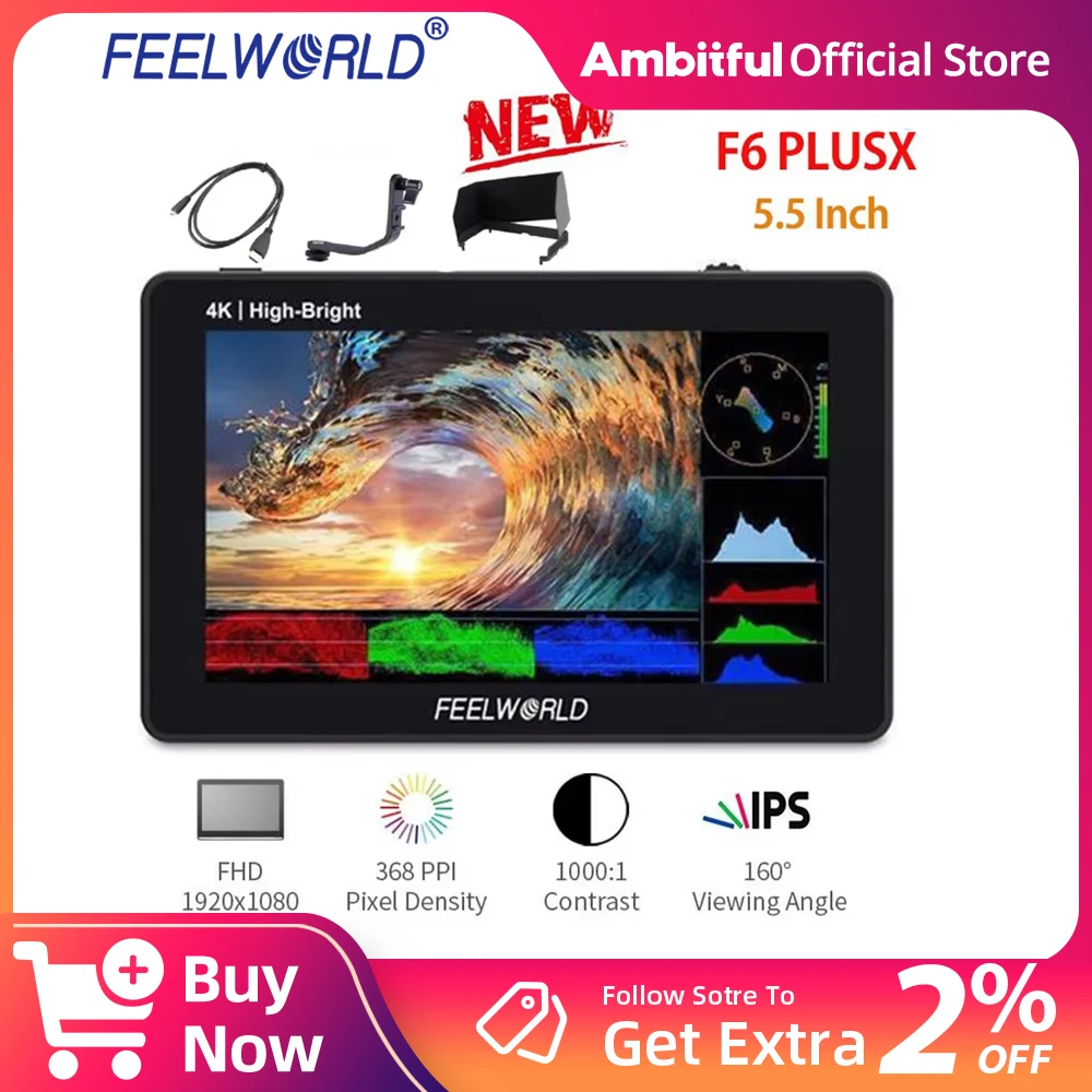 FEELWORLD F6 PLUSX Monitor 1600nit 5.5 InchTouch Screen DSLR Camera Field 4K HDMI Monitor IPS FHD1920x1080