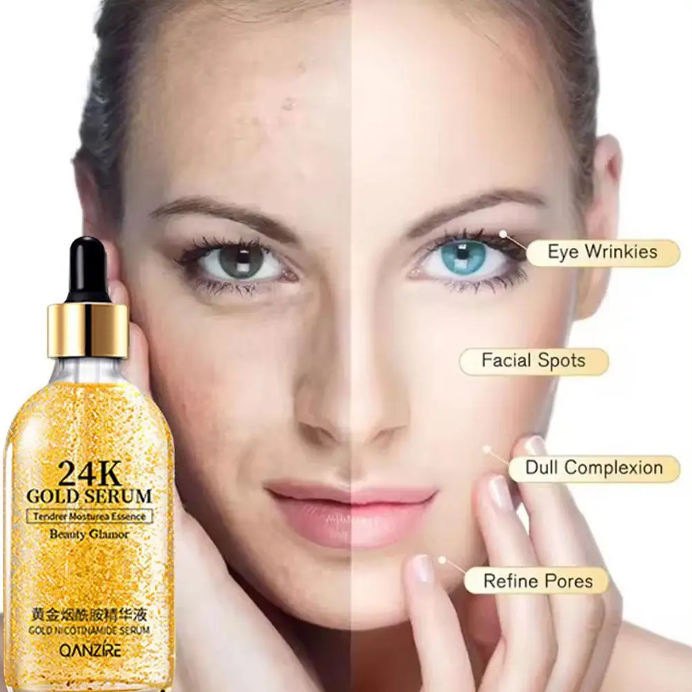 30ml 24K Gold Face Serum Brightening Skin Tone Hyaluronic Acid Moisturizing Essence Anti wrinkle Whiten Gold Skin Serum