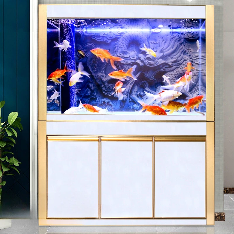 Living room aquarium feng shui trick wealth free of water change lazy ecological ultra-white glass bottom filter household large