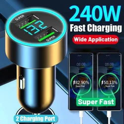 2 Port 240W Car Charger Fast USB Charging Adapter for IPhone Samsung Xiaomi Huawei Quick Charging Chargers with Digital Display