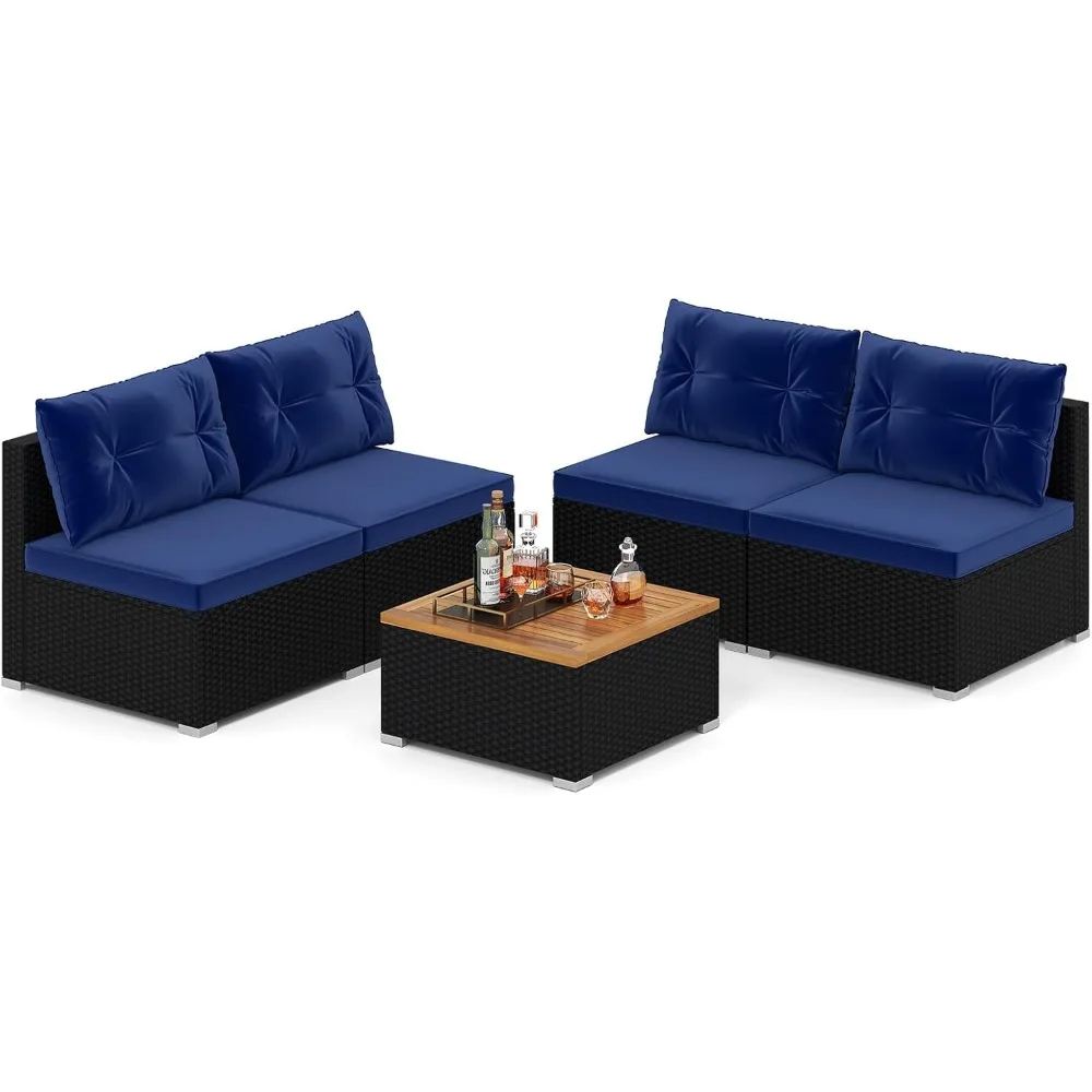 

5-piece courtyard furniture set, outdoor willow conversation set with cushions, lovesick coffee table, courtyard rattan section