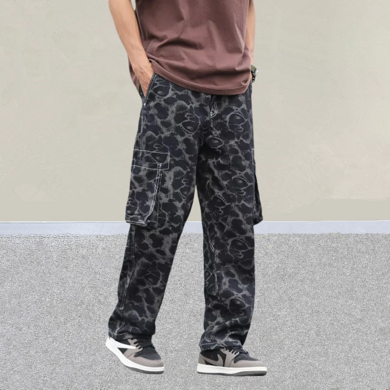 2025 Trashy Y2K Mode Schwarz Leopard Baggy Cargo Neue Jeans Hosen Für Männer 90S Vintage Kleidung Casual Baumwolle Hosen moda Hombre – Detail 6
