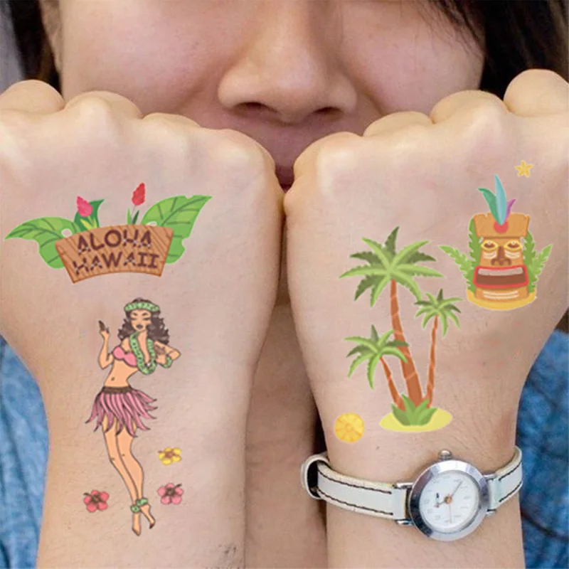 5Sheet Hawaiian Party Aloha Temporary Tattoo Sticker Tropical Flamingo Party Kids Gift Luau Summer Beach Birthday Party Supplies