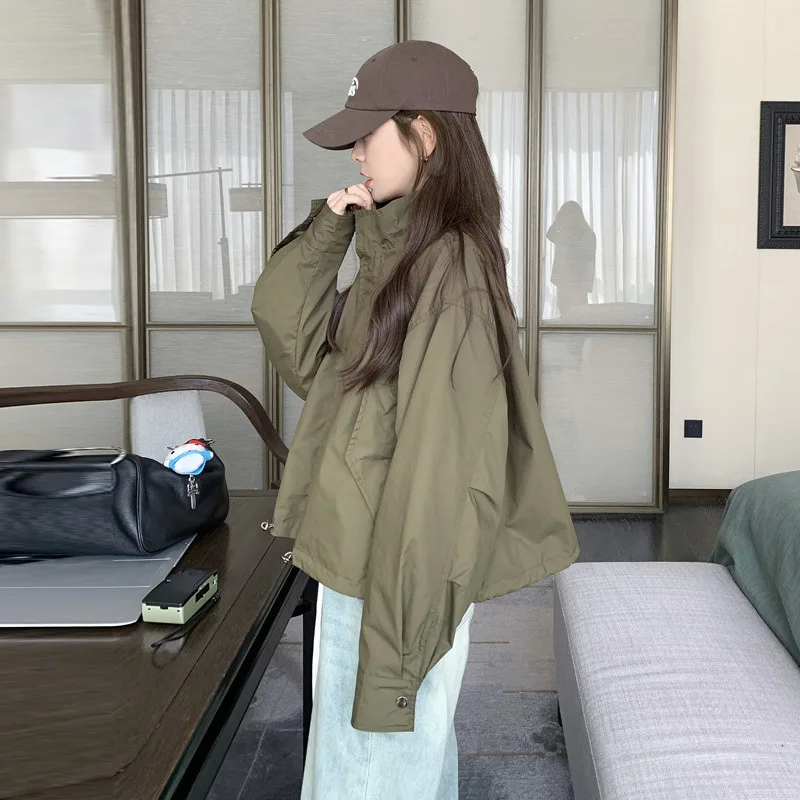 

Coat Women Short Coats Stand Collar Jackets Vintage Y2k Streetwear Work Casual Loose Elegant Splice Solid Jacket 2026 Spring