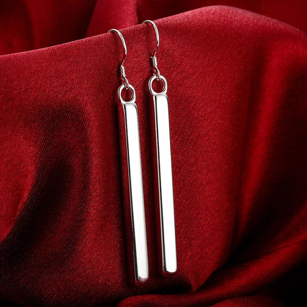 

Hot 925 Sterling Silver Earring High Quality Fashion For Women Men Nice Jewelry Long Geometry Earrings Gifts