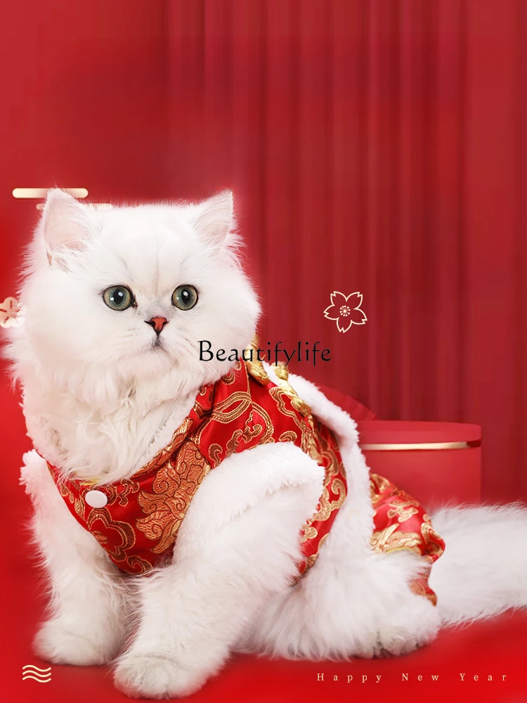 Cat Clothes New Year Celebration Pet Tang Suit Warm Four-Legged Clothes