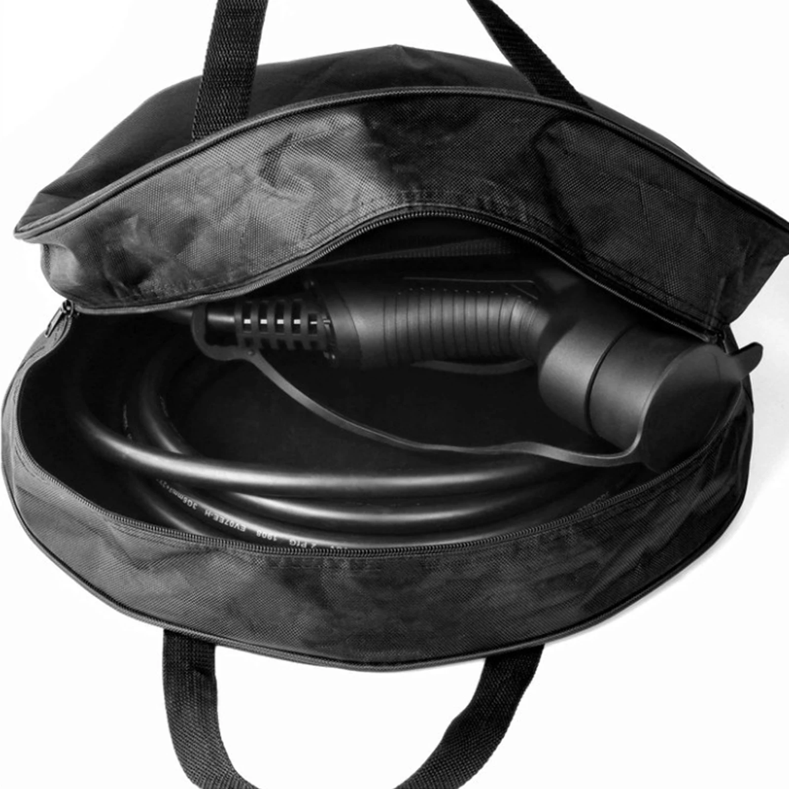 16 Inch Cable Storage Carry Bag With Carry Handle Double Zip Black Round Water Hose Storage Bag for Caravans Gardening Equipment view 4