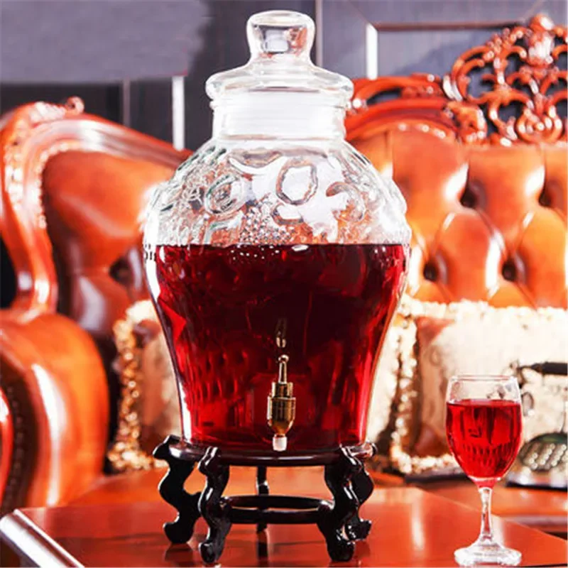 Empty Thick Glass Enzyme Barrel Wine Jar with Tap Non-lead Fruit Glass Traditional Chinese Medicine Alcohol Bottles 2.5L