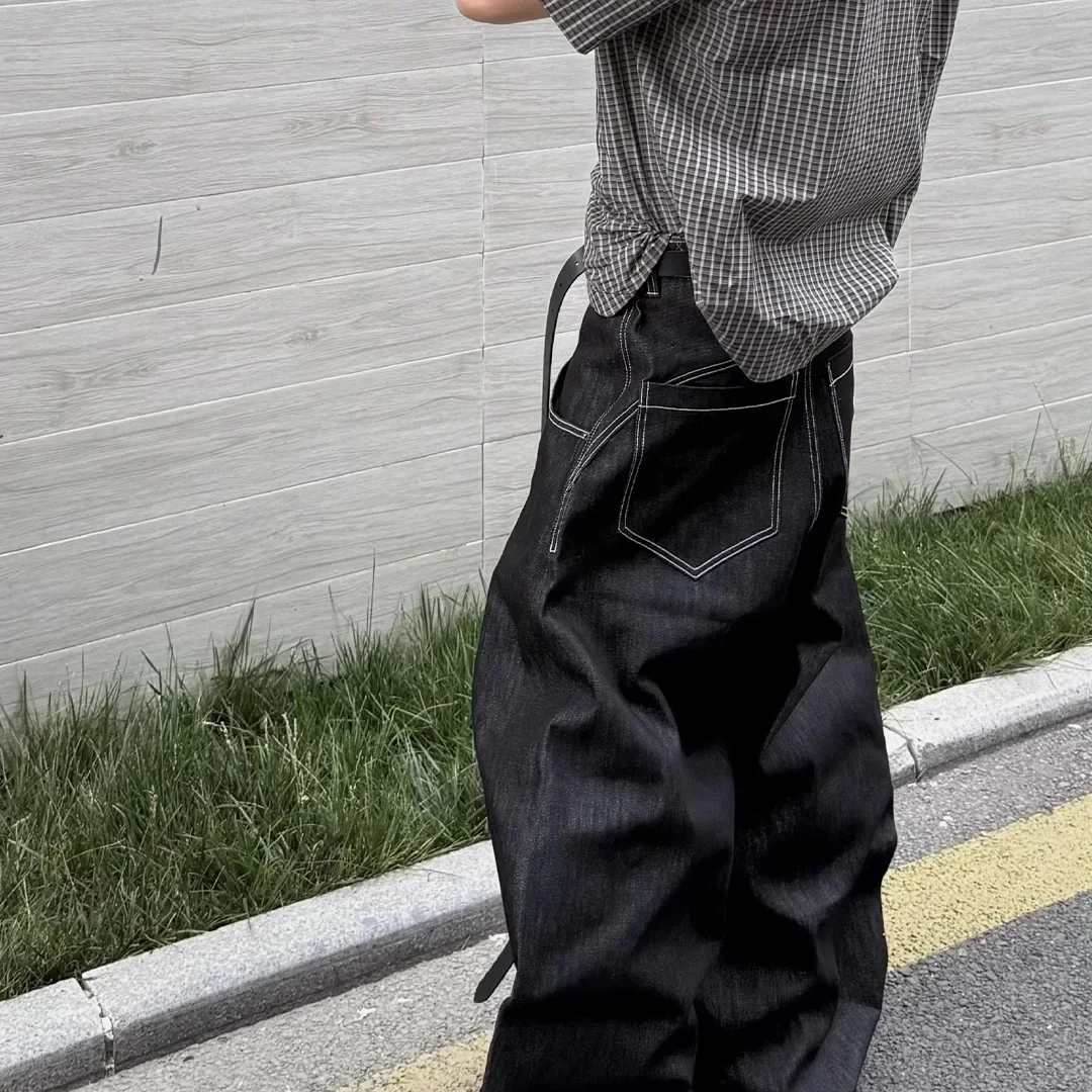 الأمريكية الرجعية الطائرات مشبك تصميم الدنيم الأصلي الثور سكين الجينز فضفاض السراويل الطويلة للرجال والنساء صورة ظلية فضفاضة