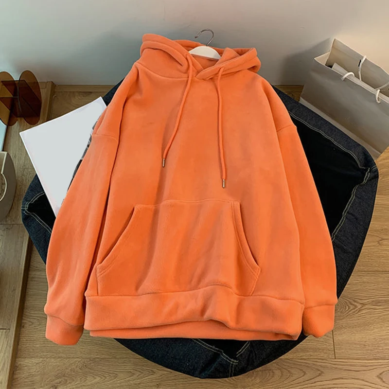 Korean Fashion Hooded Sweatshirt Women All Match Solid Color Oversized Hoodies Female Autumn Winter Pocket Loose Pullover Tops