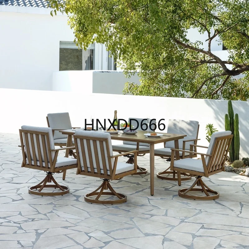 

7-Piece Outdoor Dining Set with Aluminum Table and 6 Swivel Chairs for Deck, Pool, or Yard, Teak Design