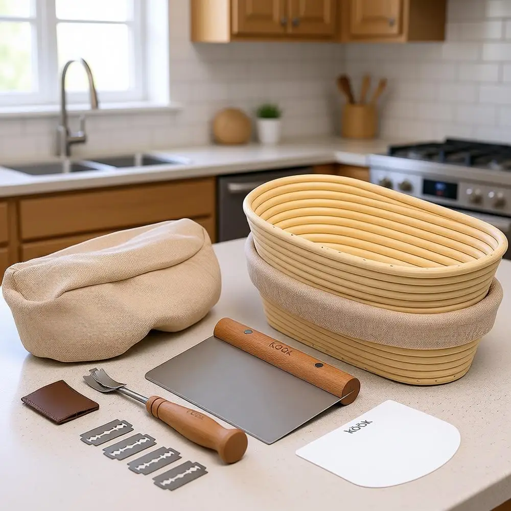 

Artisan Sourdough Starter Kit, 9.8 Rattan Bread Baskets, Liners, Tools, Scoring Lame, 4 Extra Blades, Set of 2