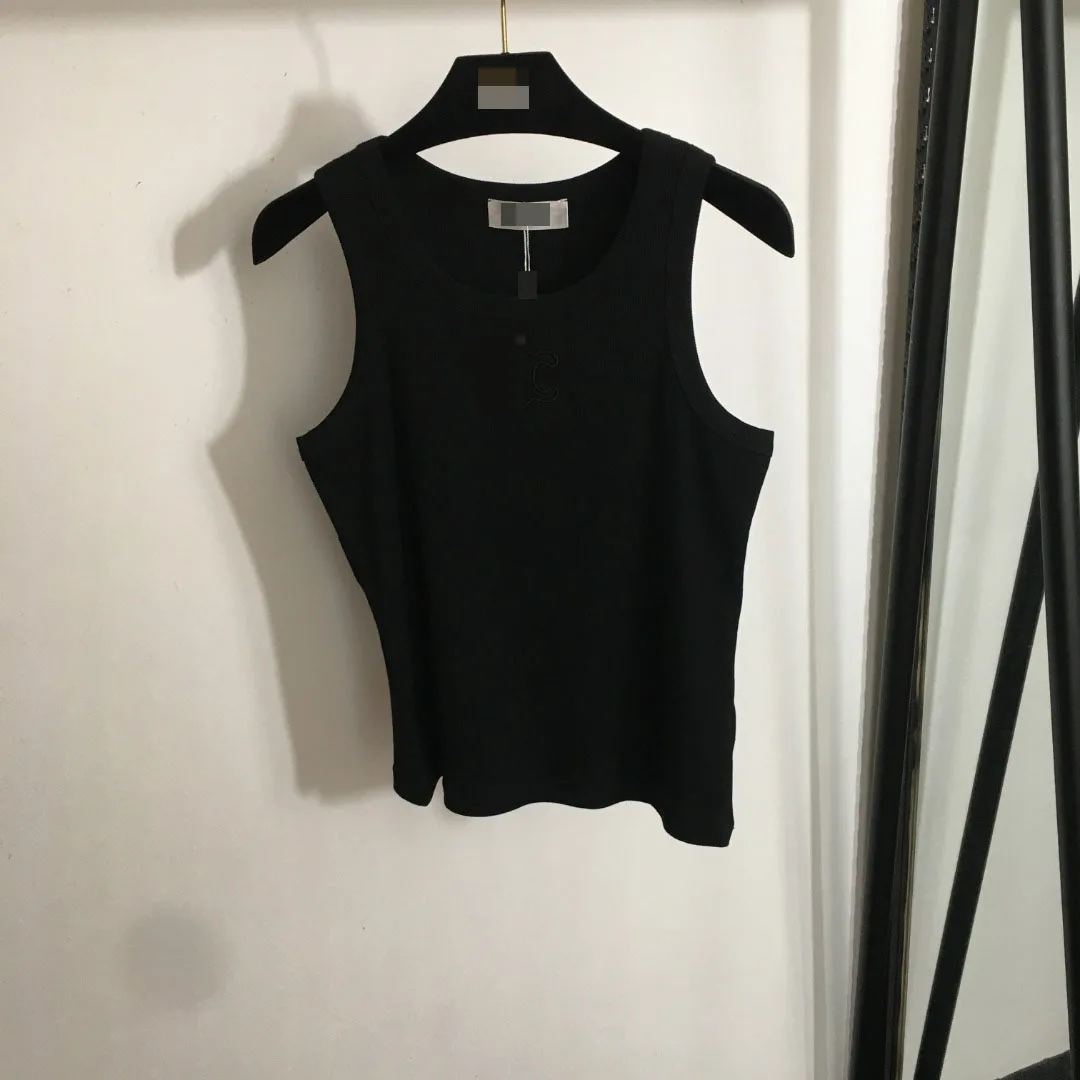 

Женский облегающий жилет из чистого хлопка с вышитым логотипом, простой дизайн, круглый вырез, короткая длина, эластичный, обтягивающий силуэт