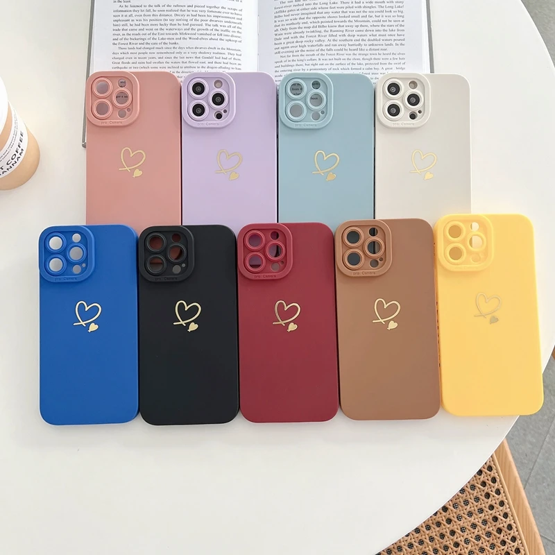 Soft Love Heart Phone Case For iPhone 11 12 13 14 15 16 Pro Max XS Max X XR Plus Shockproof Bumper Silicone Back Cover