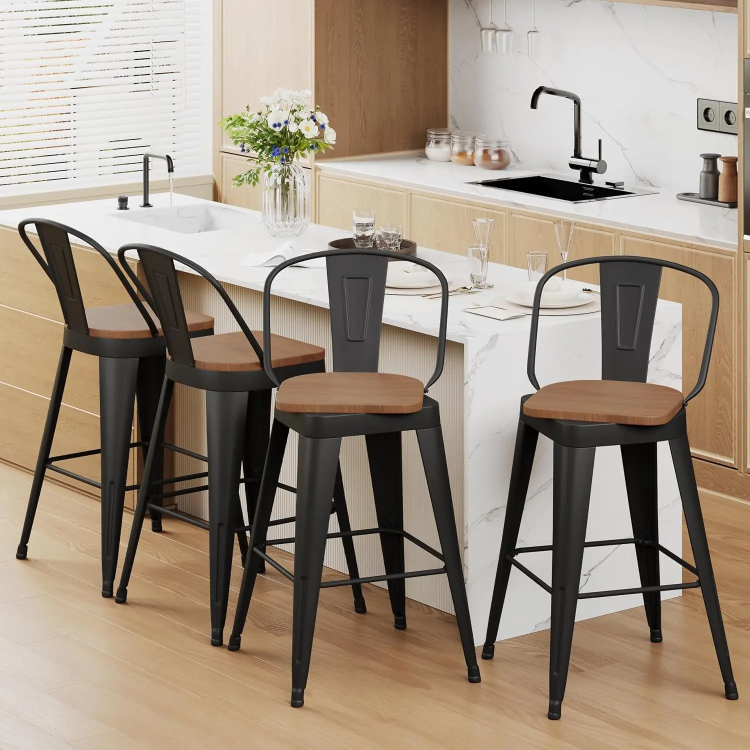 Swivel Bar Stools 24 inch Swivel Metal Counter Height Barstools Set of 4 Modern Farmhouse Bar Chairs with High, Customized