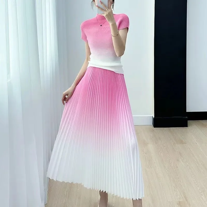 

Женская юбка, женская одежда, летняя плиссированная юбка Мияке с градиентом, свободная, элегантная, красивая юбка с плиссировкой