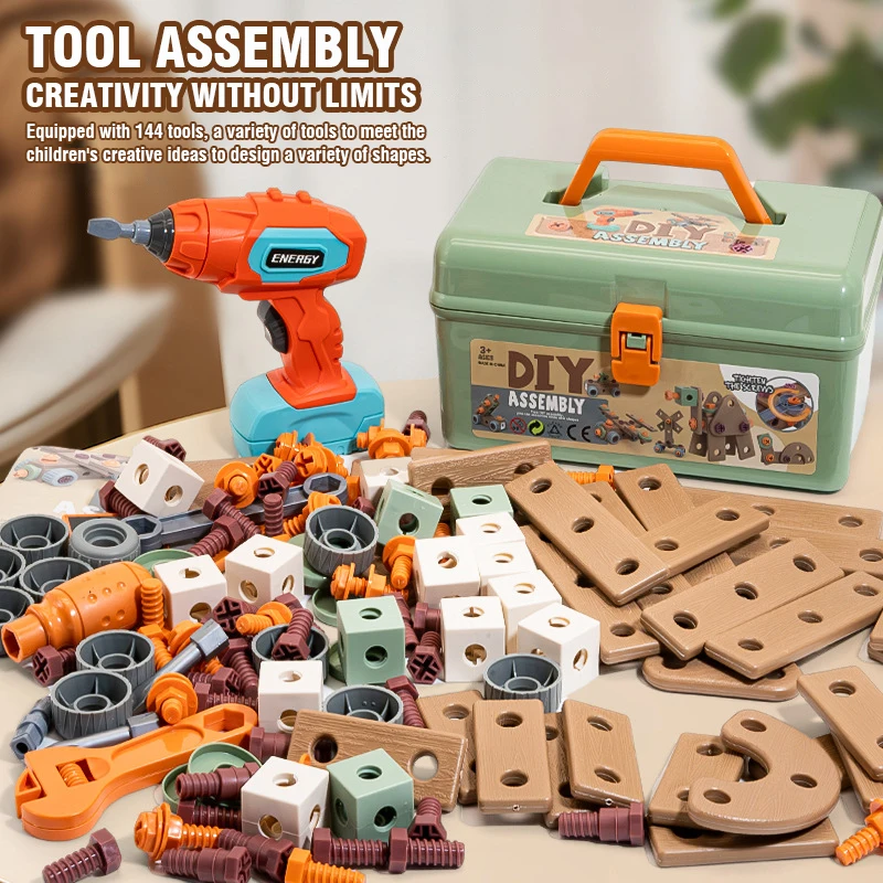 Boîte à outils de maison de jeu pour enfants, jouets d'outils de bricolage, perceuse électrique, ensemble de démontage et de réparation, cadeau d'entraînement pour enfants